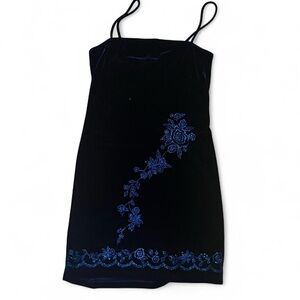 VINTAGE Forever 21 Navy Blue Mini Dress with Glitter Floral Design